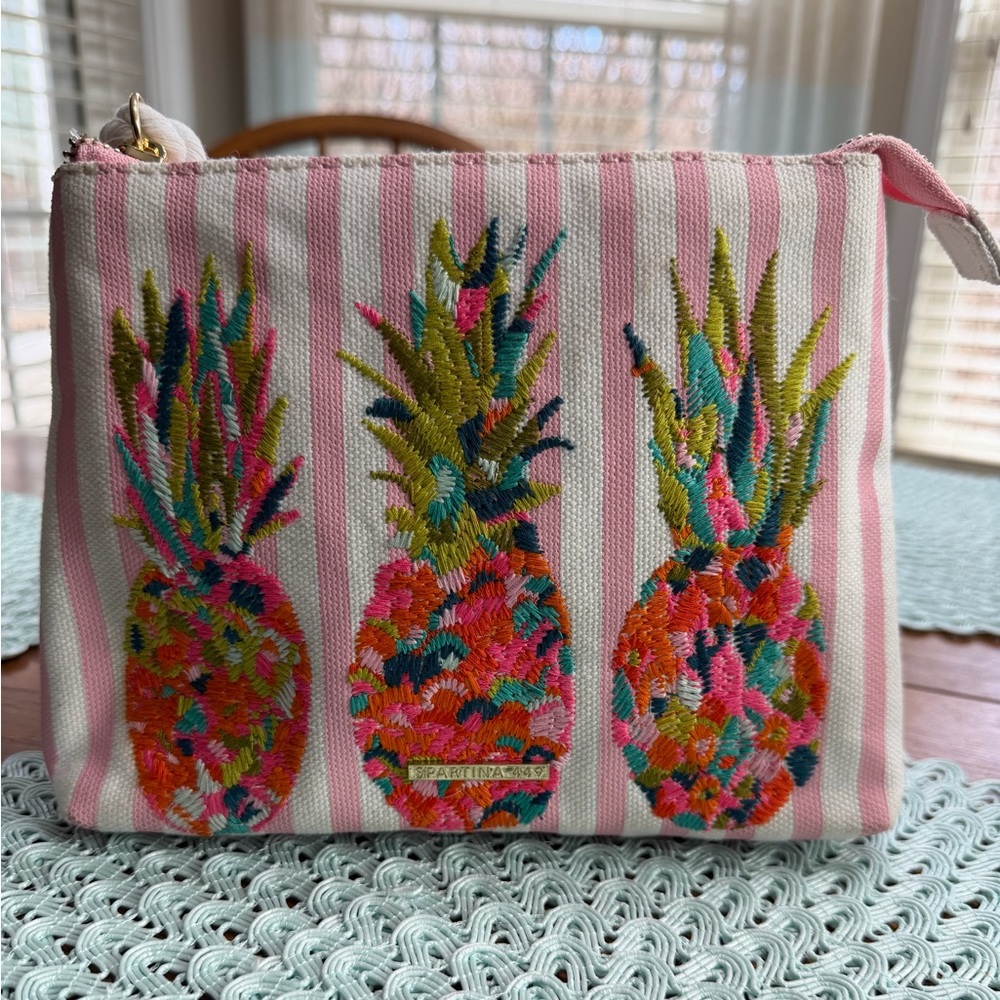 Spartina 449 Striped Pink Pineapple Wristlet
